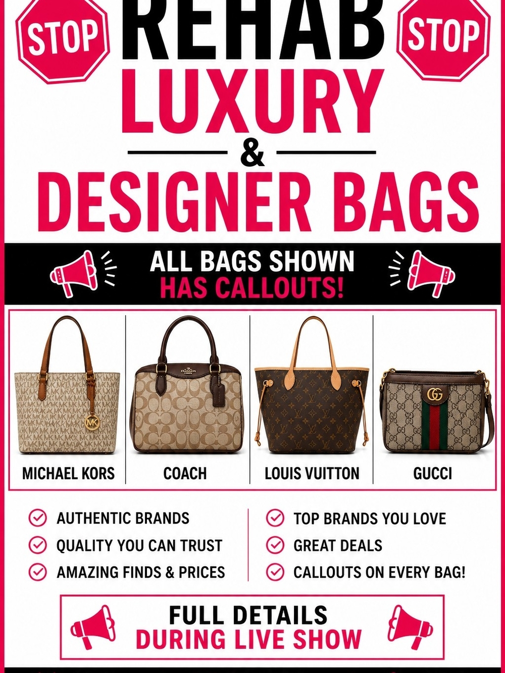 Rehab Luxury & Designer Bags All Bags Has CALLOUTS/ Sales Are FINAL